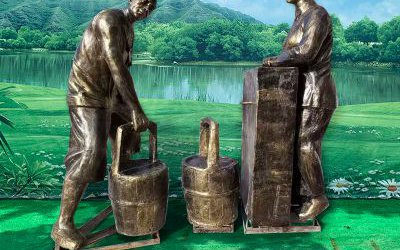 農家院玻璃鋼仿銅農耕人物雕塑