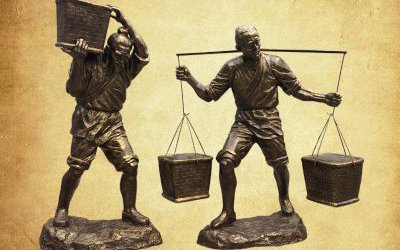 園林景觀農(nóng)耕挑擔(dān)子人物玻璃鋼雕塑