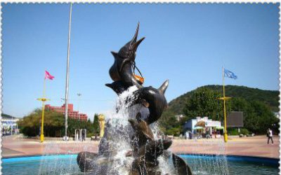 廣場戶外海豚玻璃鋼仿銅噴泉雕塑