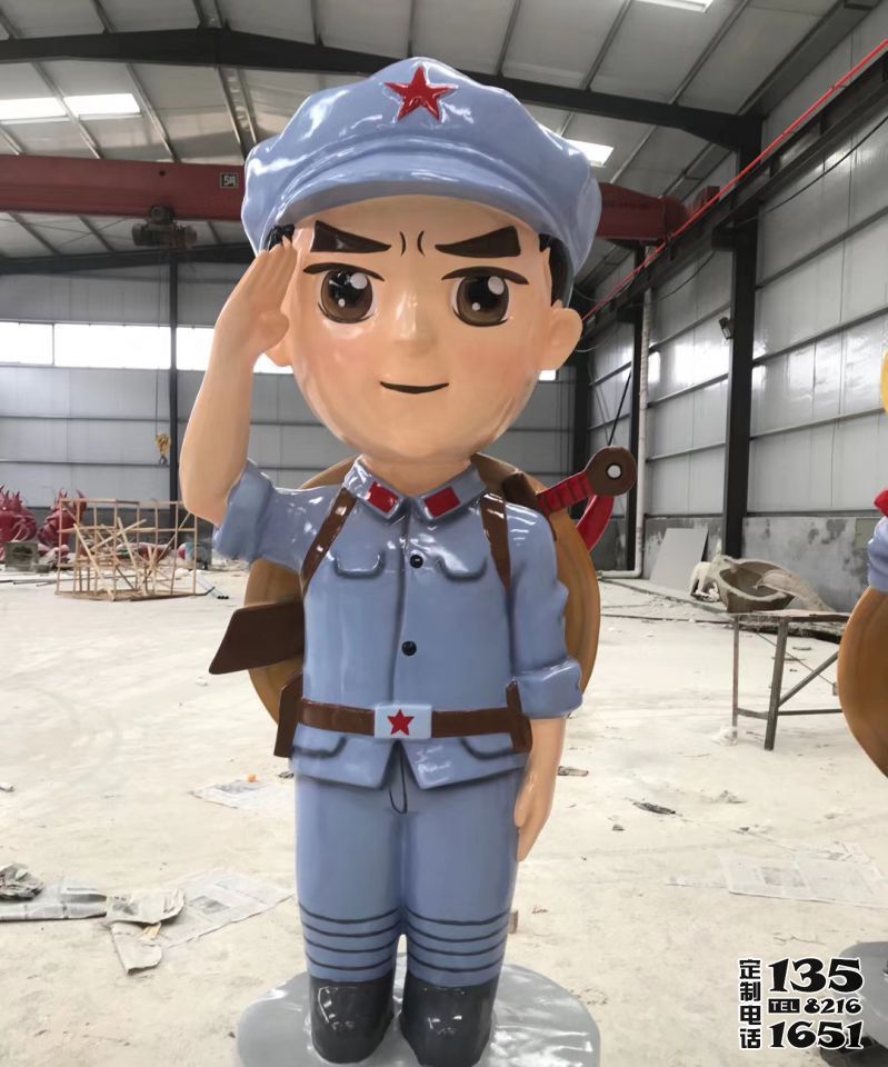 景區(qū)卡通玻璃鋼彩繪敬禮的小八路軍雕塑 景區(qū)卡通玻璃鋼彩繪敬禮的小八路軍雕塑