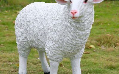 公園里草地上擺放玻璃鋼仿真綿羊雕塑