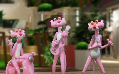 商場室內玻璃鋼可愛卡通粉紅豹擺件