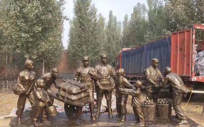 玻璃鋼仿銅景區(qū)園林送別八路軍雕塑