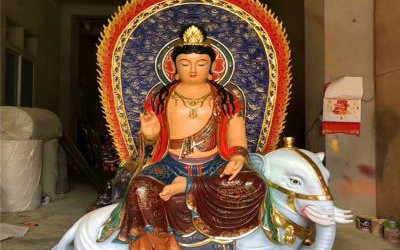 寺廟大型人物玻璃鋼彩繪文殊普賢雕塑