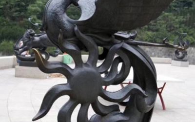 景區擺放玻璃鋼抽象朱雀雕塑