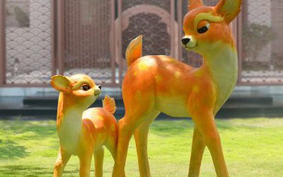 景區游樂場創意玻璃鋼彩繪卡通鹿雕塑