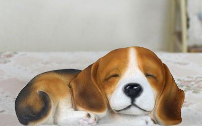 室內(nèi)創(chuàng)意玻璃鋼仿真彩繪趴著睡覺的小狗雕塑