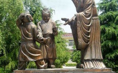 校園提問(wèn)學(xué)生問(wèn)題的玻璃鋼仿銅孔子雕塑