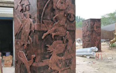 體育主題校園廣場玻璃鋼仿銅浮雕運(yùn)動競技柱子雕塑