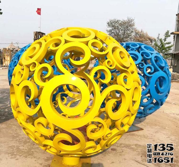 廣場不銹鋼彩繪鏤空球雕塑 廣場不銹鋼彩繪鏤空球雕塑