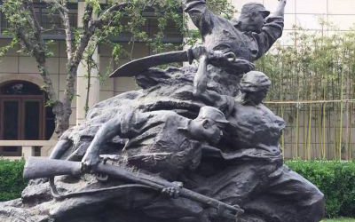 景區玻璃鋼仿銅浴血奮戰的八路軍戰士雕塑