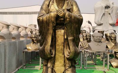 校園廣場擺放玻璃鋼仿銅孔子雕塑