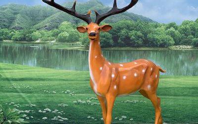 公園路邊玻璃鋼彩繪仿真動物梅花鹿雕塑