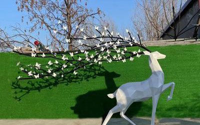 景區(qū)玻璃鋼幾何奔跑的梅花鹿雕塑