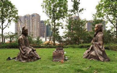 戶外玻璃鋼雕塑仿銅古人物現(xiàn)代廣場公園擺件