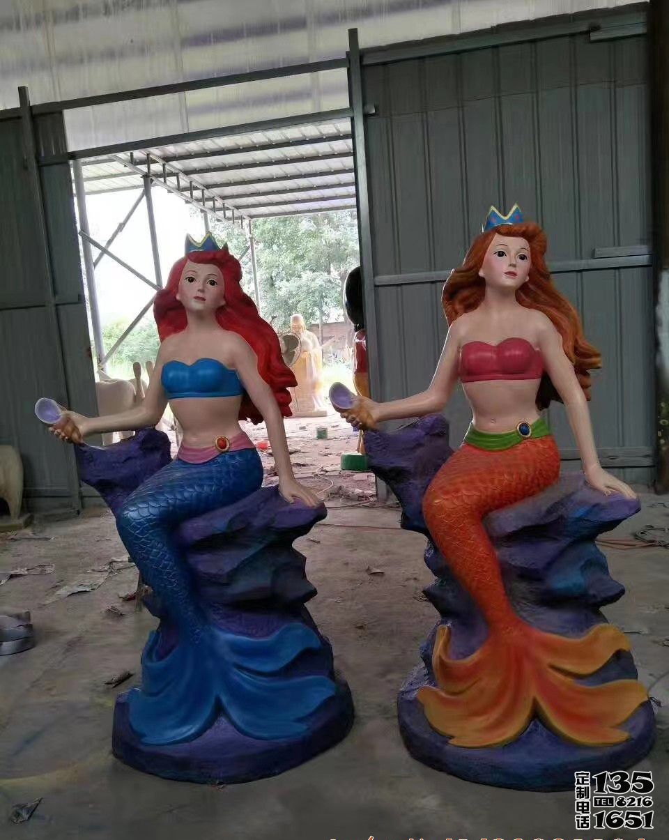 玻璃鋼卡通美人魚雕塑戶外商場(chǎng)美陳裝飾品擺件