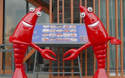 玻璃鋼迎賓小龍蝦卡通雕塑飯店餐館